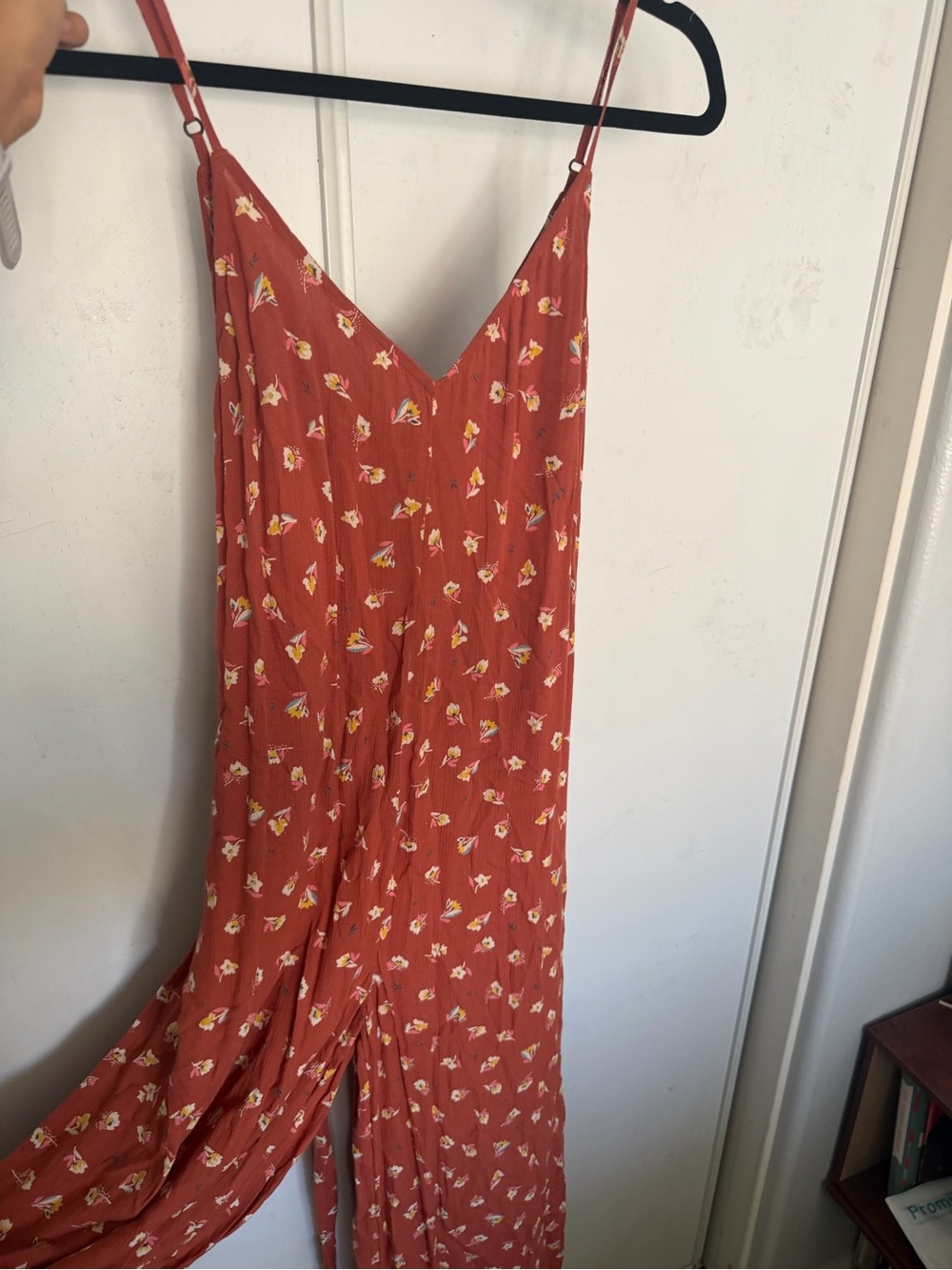 Billabong Rust Floral Spaghetti Strap Jumpsuit